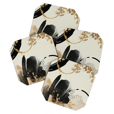 Sheila Wenzel-Ganny Black Ink Abstract Coaster Set