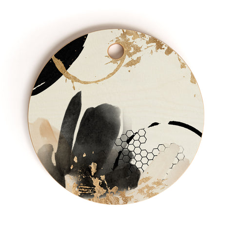 Sheila Wenzel-Ganny Black Ink Abstract Cutting Board Round