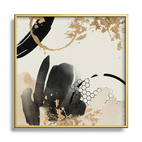 Sheila Wenzel-Ganny Black Ink Abstract Square Metal Framed Art Print