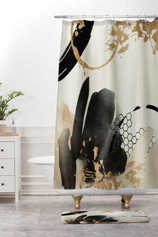 Sheila Wenzel-Ganny Black Ink Abstract Shower Curtain And Mat