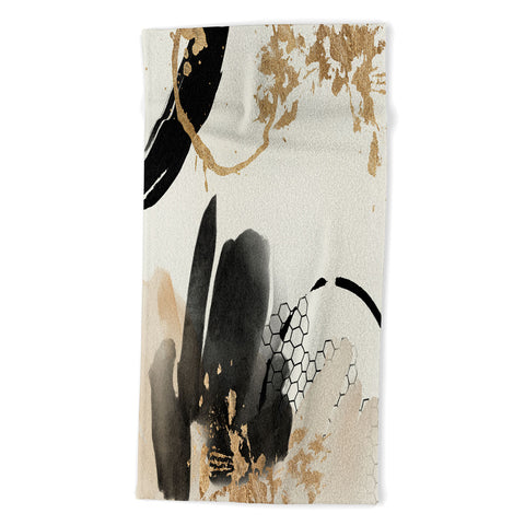 Sheila Wenzel-Ganny Black Ink Abstract Beach Towel