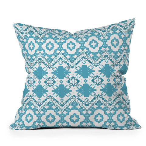 Sheila Wenzel-Ganny Blue Boho Geometric Design Outdoor Throw Pillow