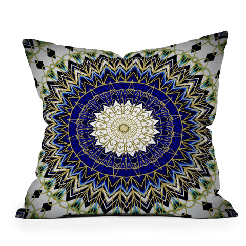 Sheila Wenzel-Ganny Bohemian Blue Gold Mandala Outdoor Throw Pillow