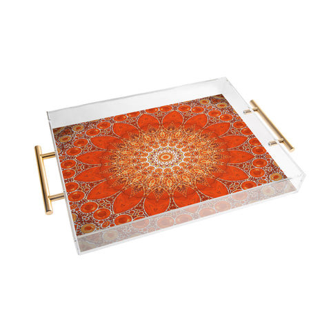 Sheila Wenzel-Ganny Detailed Orange Boho Mandala Acrylic Tray