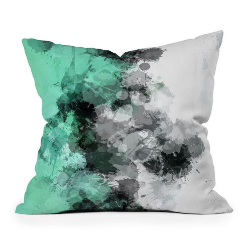 Sheila Wenzel-Ganny Mint Green Paint Splatter Abstract Outdoor Throw Pillow