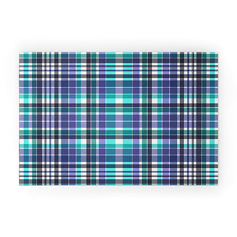 Sheila Wenzel-Ganny Purple Turquoise Plaids Welcome Mat