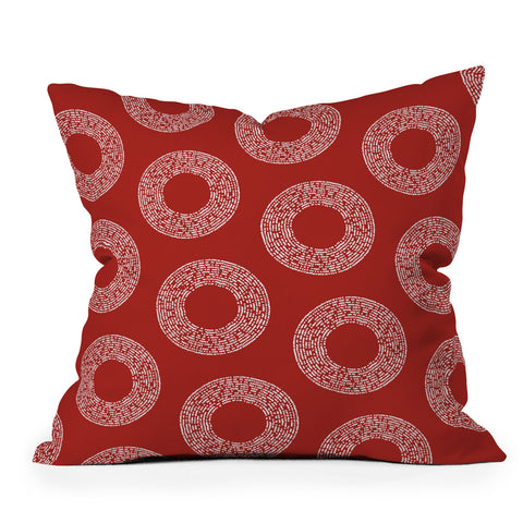 Sheila Wenzel-Ganny Red White Abstract Polka Dots Outdoor Throw Pillow