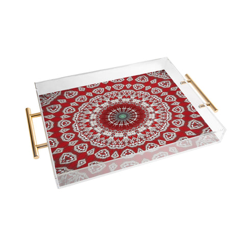 Sheila Wenzel-Ganny Red White Bohemian Mandala Acrylic Tray