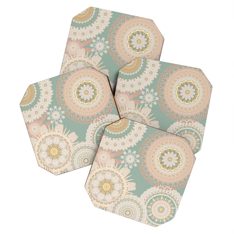 Sheila Wenzel-Ganny Rose Gold Mint Mandala Coaster Set