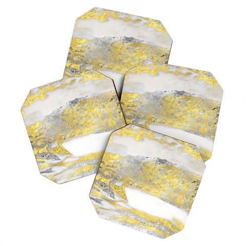 Sheila Wenzel-Ganny Silver and Gold Marble Design Coaster Set