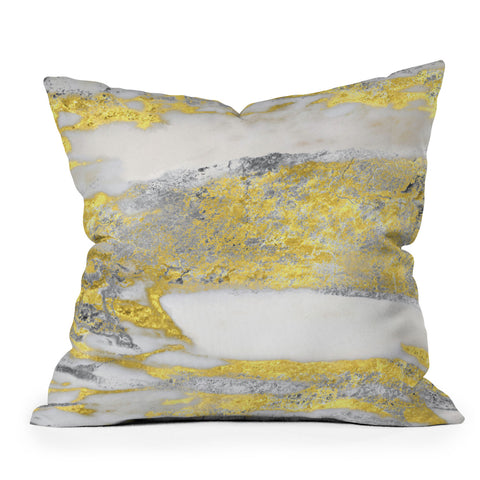 Sheila Wenzel-Ganny Silver and Gold Marble Design Outdoor Throw Pillow