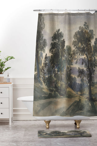 Shopability A Parkland View at Dusk Shower Curtain And Mat
