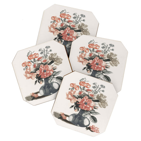 Shopability Five Prints of Flowers in Vase Coaster Set