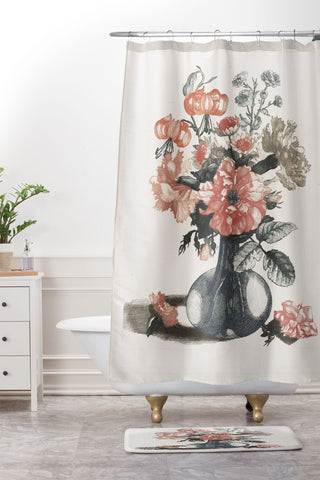 Shopability Five Prints of Flowers in Vase Shower Curtain And Mat