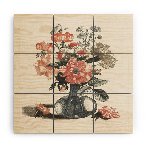 Shopability Five Prints of Flowers in Vase Wood Wall Mural
