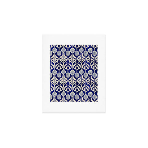 Showmemars Art Deco Florals On Dark Blue Art Print