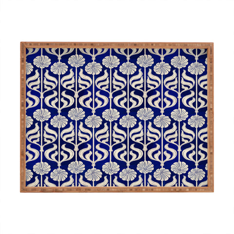 Showmemars Art Deco Florals On Dark Blue Rectangular Tray