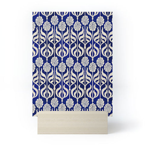 Showmemars Art Deco Florals On Dark Blue Mini Art Print