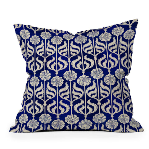 Showmemars Art Deco Florals On Dark Blue Throw Pillow