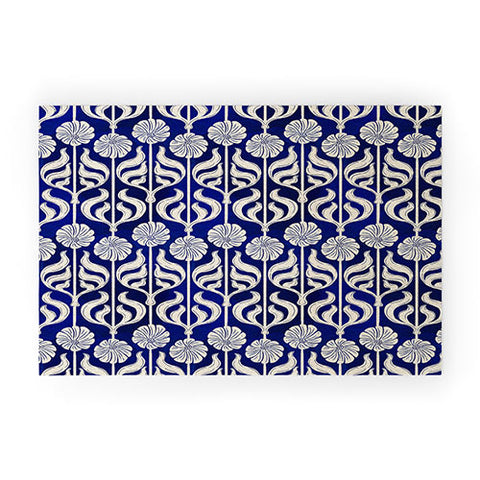 Showmemars Art Deco Florals On Dark Blue Welcome Mat