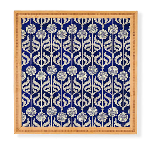 Showmemars Art Deco Florals On Dark Blue Framed Wall Art