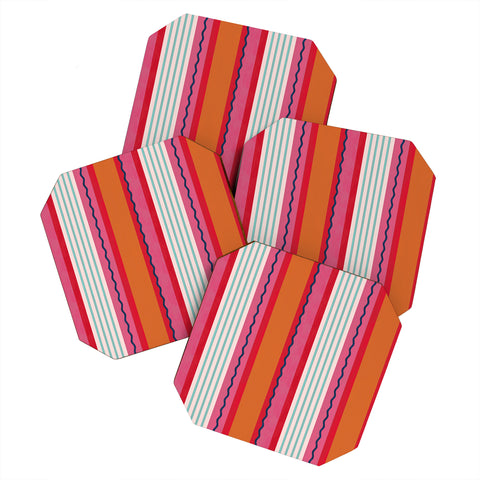 Showmemars Bold Color Play Pink And Orange Coaster Set