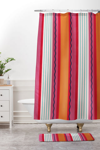 Showmemars Bold Color Play Pink And Orange Shower Curtain And Mat