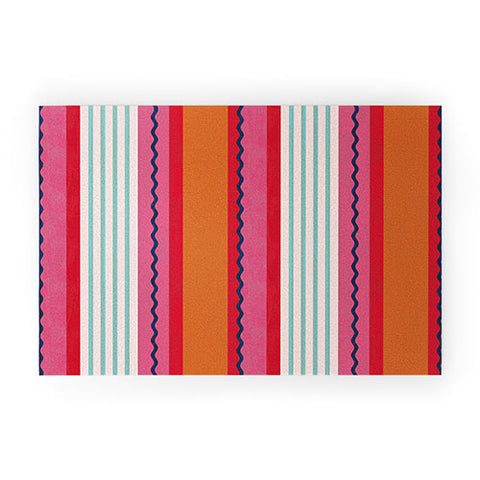 Showmemars Bold Color Play Pink And Orange Welcome Mat