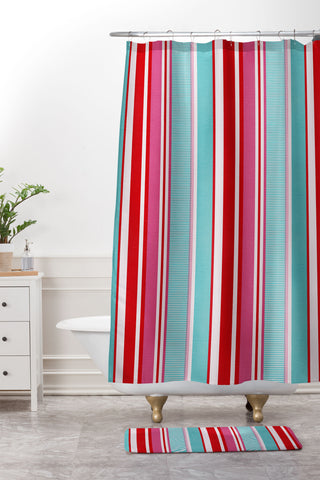 Showmemars Bold Color Play Pink Shower Curtain And Mat