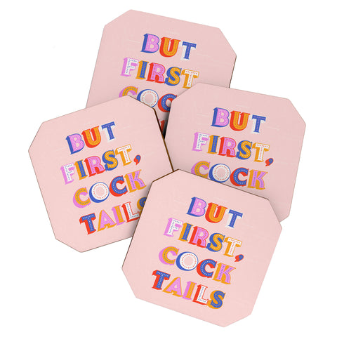 Showmemars But First Cocktails Typography Coaster Set