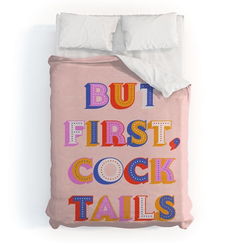 Showmemars But First Cocktails Typography Duvet Cover