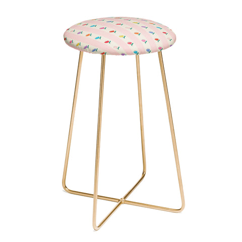 Showmemars Cheery Tulips on Pink and Cream Counter Stool