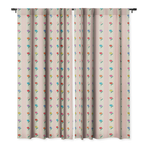 Showmemars Cheery Tulips on Pink and Cream Blackout Window Curtain