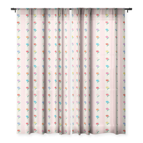 Showmemars Cheery Tulips on Pink and Cream Sheer Window Curtain