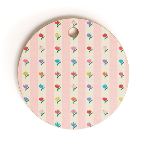 Showmemars Cheery Tulips on Pink and Cream Cutting Board Round