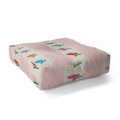 Showmemars Cheery Tulips on Pink and Cream Floor Pillow Square