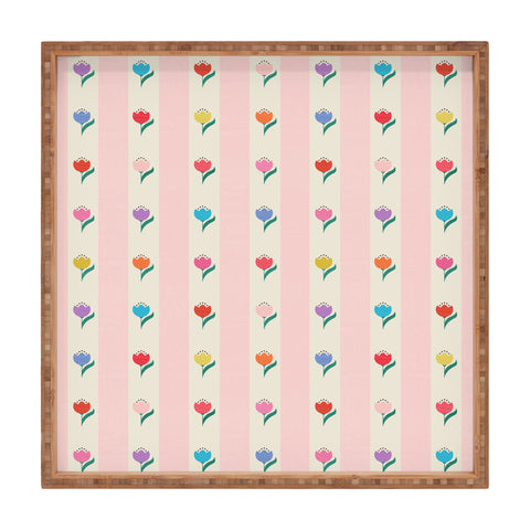 Showmemars Cheery Tulips on Pink and Cream Square Tray