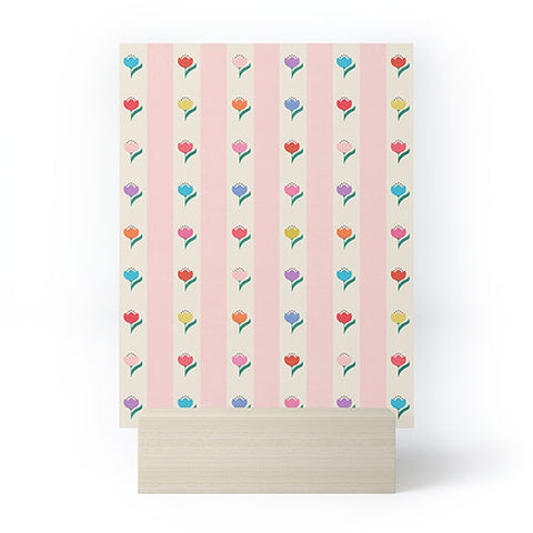 Showmemars Cheery Tulips on Pink and Cream Mini Art Print