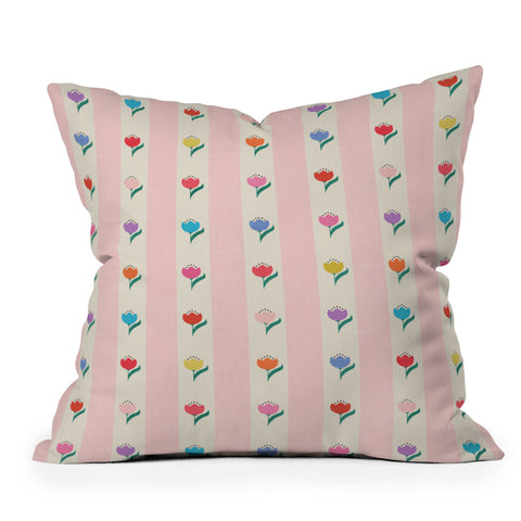 Showmemars Cheery Tulips on Pink and Cream Throw Pillow