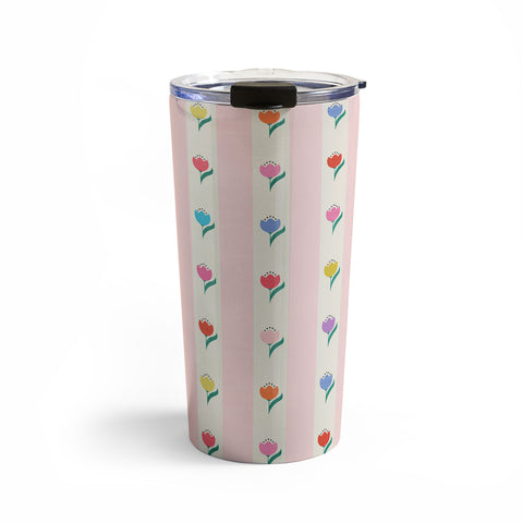 Showmemars Cheery Tulips on Pink and Cream Travel Mug
