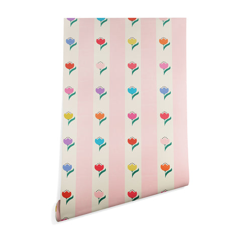 Showmemars Cheery Tulips on Pink and Cream Wallpaper