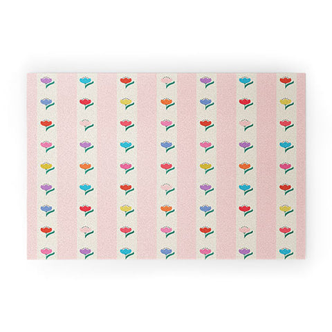 Showmemars Cheery Tulips on Pink and Cream Welcome Mat
