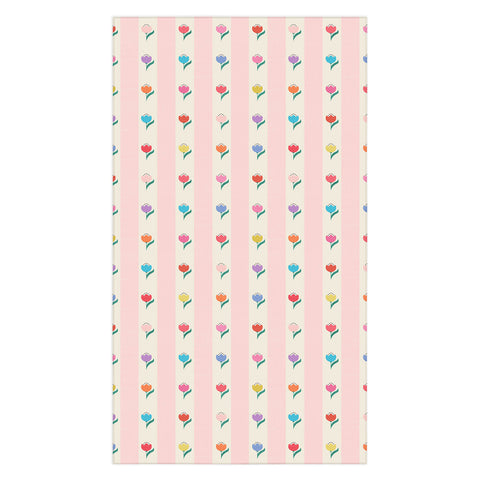 Showmemars Cheery Tulips on Pink and Cream Tablecloth