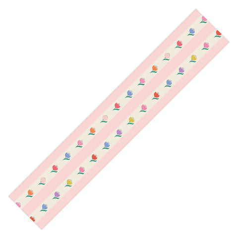 Showmemars Cheery Tulips on Pink and Cream Table Runner
