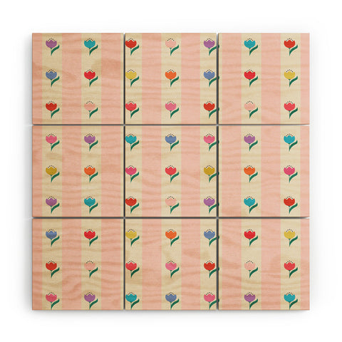 Showmemars Cheery Tulips on Pink and Cream Wood Wall Mural