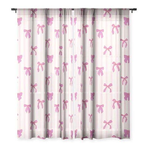 Showmemars Classic Hot Pink Bows And Stripes Sheer Window Curtain