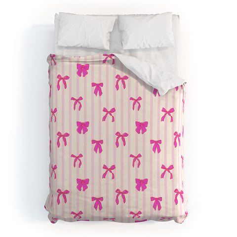 Showmemars Classic Hot Pink Bows And Stripes Duvet Cover