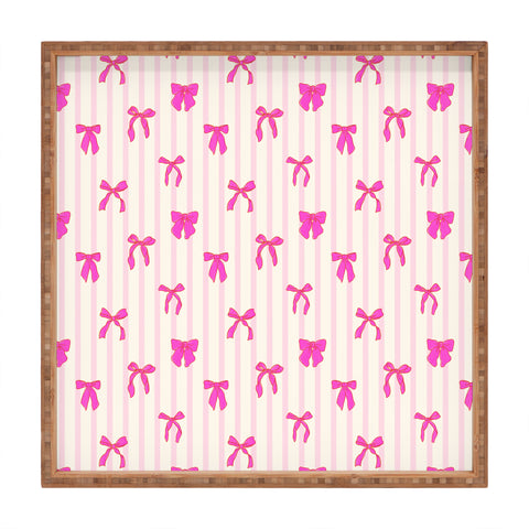 Showmemars Classic Hot Pink Bows And Stripes Square Tray