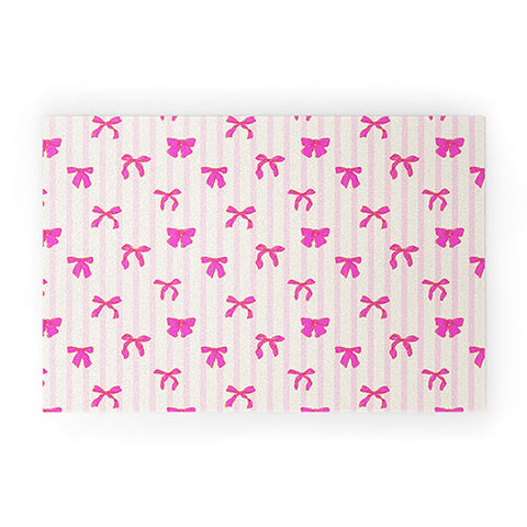 Showmemars Classic Hot Pink Bows And Stripes Welcome Mat