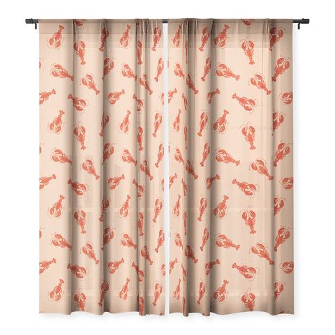 Showmemars Classic Red Lobsters Pattern Sheer Window Curtain